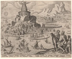 Der Leuchtturm von Alexandria aus der Serie Die acht Weltwunder nach Maarten van Heemskerck, 1572