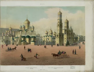 Der Kathedralenplatz im Moskauer Kreml aus einer Panoramasicht von Moskau in 10 Teilen, ca. 1848