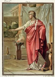 Pyrrhus, Kostüm für „Andromache“ von Jean Racine, aus Band I der „Forschungen über die Kostüme und das Theater aller Nationen“, gestochen von Pierre Michel Alix (1762-1817), 1802