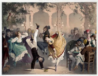 Das Gitter hat Bullier Szene der Volksunterhaltung. Lithographie von Philippe Jacques Linder (1835-?)