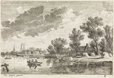 Flusslandschaft mit Ruderboot