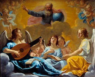Konzerte der Engel, Darstellung des Allmächtigen Gottes mit der Weltkugel, Gemälde von Philippe de Champaigne