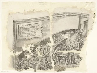 Linkeroberer Ecke eines Drucks der Szene von Cebes (Tabula Cebetis Carta Vitae)