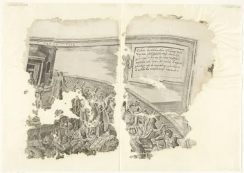 Rechteroberer Ecke einer Druckgrafik der Szene von Cebes (Tabula Cebetis Carta Vitae)