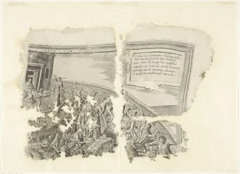 Rechteroberer Ecke einer Druckgrafik der Szene von Cebes (Tabula Cebetis Carta Vitae)