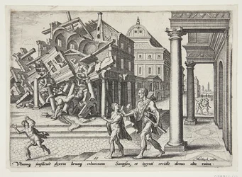 Samson wird aus dem Gefängnis entlassen und zerstört den Tempel der Philister