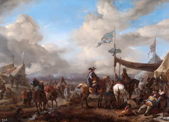 Lagerszene mit Trompeter und Hufschmiedestand, 17. Jahrhundert