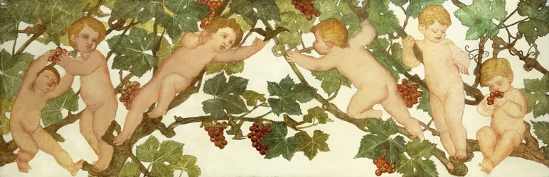 Putti, die in einem Weinberg spielen