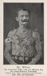 Mr. William, der amerikanische Fakir mit seinem tätowierten Hund