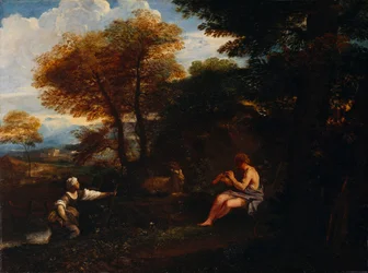 Landschaft mit einem Schäfer und einer Schäferin, 17. Jahrhundert