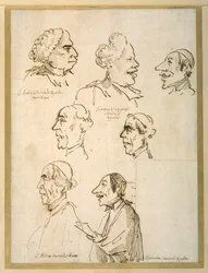 Sieben karikierte Profile von vier Sängern der päpstlichen Kapellen