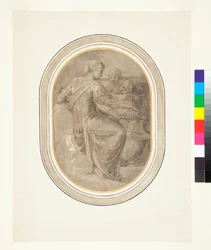 Eine Sibylle mit einer Vase und zwei Putti