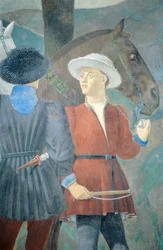 (Detail) Die Legende vom Wahren Kreuz: Anbetung des Holzes und Begegnung der Königin von Saba und König Salomo