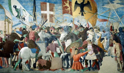 Detail aus Die Legende vom Wahren Kreuz, zeigt die Schlacht von Heraklius I. von Byzanz gegen Chosroes II. (Detail)