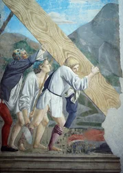 Detail aus der Legende vom Wahren Kreuz, das den Transport des Heiligen Holzes zeigt