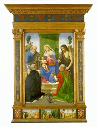 Madonna mit Kind auf dem Thron mit den Heiligen Petrus, Johannes der Täufer, Dominikus und Nikolaus von Bari