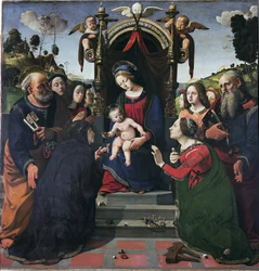 Jungfrau und Kind auf dem Thron, umgeben von Heiligen (circa 1493)