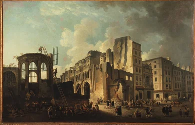 Der Abriss der Kirche der Unschuldigen, Rue Saint-Denis, ca. 1787