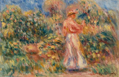 Landschaft mit Frau in Rosa und Weiß