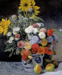Gemischte Blumen in einem irdenen Topf