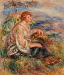 Frau in Tüllbluse und schwarzem Rock