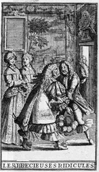 Les Précieuses ridicules von Molière (Die lächerlichen Preziösen) Gravuren von Pierre Brissart für die Ausgabe von 1682.