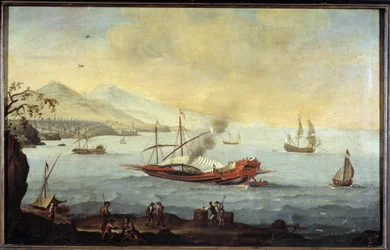 Eine Galeere im Hafen von Marseille