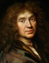 Detail des „Porträts von Molière“ (1622-1673), Jean-Baptiste Poquelin - Gemälde aus der Schule von Pierre Mignard (1612-1695) - Chantilly, Musée Condé
