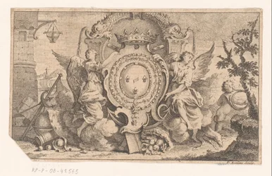 Allegorische Darstellung mit dem Wappenschild der französischen Krone
