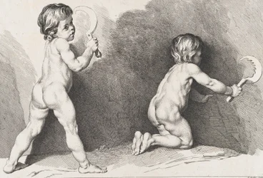 Zwei stehende nackte Kinder, aus dem Neuen Kinderbuch, 1720-60