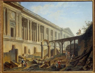 Freilegung der Kolonnade des Louvre. Arbeiten durchgeführt von Jacques Germain Soufflot. Gemälde von Pierre Demachy
