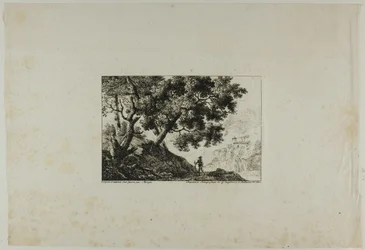 Landschaft mit Mann, der einen Stab trägt