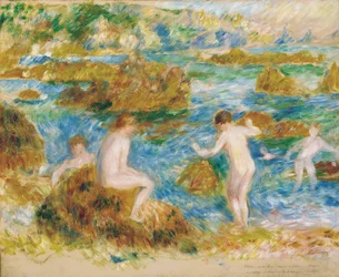 Nackte Jungen in den Felsen auf Guernsey