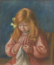 Jean Renoir beim Nähen, 1899-1900