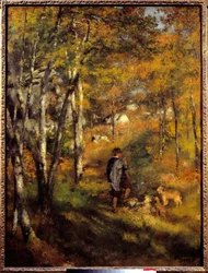 Jules Lecoeur und seine Hunde im Wald von Fontainebleau. Gemälde von Pierre Auguste Renoir (1841-1919)