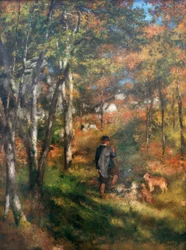 Der Maler Jules Le Coeur und seine Hunde im Wald von Fontainebleau