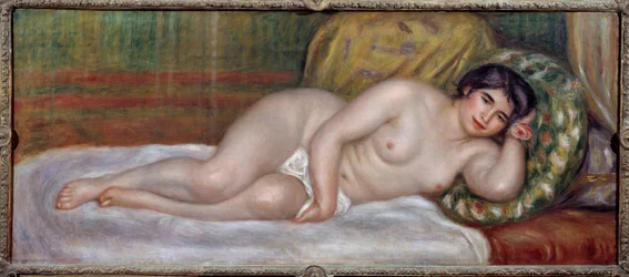 Nackte Frau (Gabrielle). Gabrielle Renard (1879-1959) war die Amme von Jean Renoir (1894-1979), dem Sohn des Malers. 1907. 0,67 x 1,6 m. Paris, Musée de l