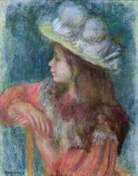 Sitzendes junges Mädchen mit weißem Hut, 1884