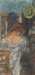 Sitzende Frau, von hinten