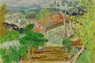Landschaft mit einem roten Haus, ca. 1942