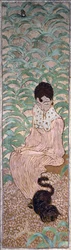 Sitzende Frau mit einer Katze, eines von vier Paneelen der Frauen im Garten, 1891