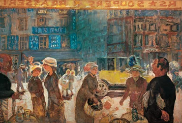 Straßenszene in Paris mit Taxi