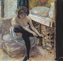 Frau mit schwarzen Strümpfen oder, Frau bei ihrer Toilette, ca. 1900