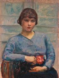 Junges Mädchen in Blau mit einer Rose