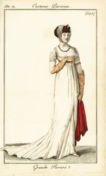 Frau in Abendgarderobe, gezeichnet in der Oper, Paris