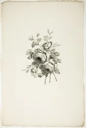 Blumenstrauß mit Rosen, aus der Sammlung verschiedener Blumensträuße, erfunden und gezeichnet von Jean Pillement und graviert von P. C. Canot