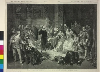 Shakespeare liest am Hof der Königin Elisabeth I. aus Macbeth