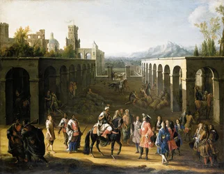 Der Empfang von Francois Pidou de Saint Olon, Botschafter von König Ludwig XIV. von Frankreich, durch Sultan Moulay Ismael von Marokko am 19. Juni 1693