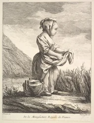 Kleines Mädchen mit einem Gefäß zu ihren Füßen, aus Premier Livre de Figures d