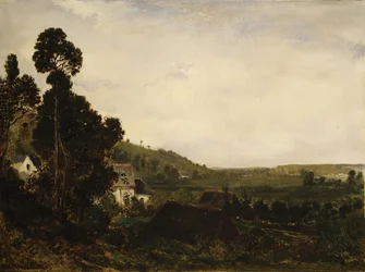 Eine alte Kapelle in einem Tal, ca. 1835
